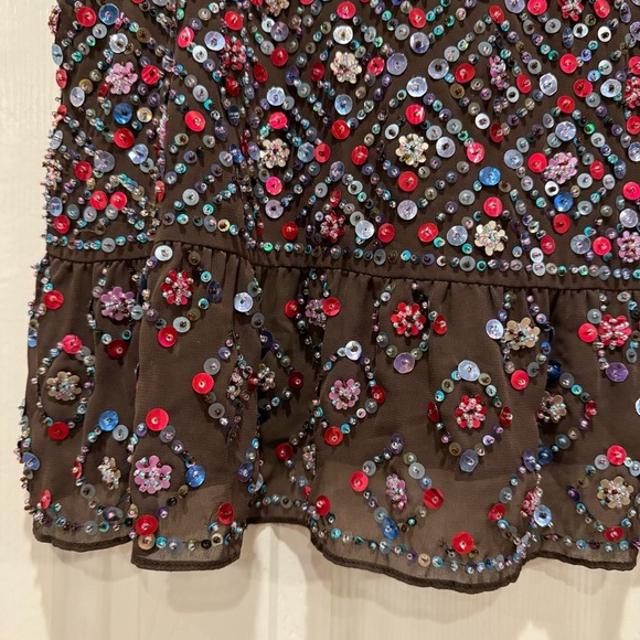 Anthropologie Carnation Lilly Blouse Women’s L Brown Sequin Beaded Sheer Boho - Picture 5 of 12